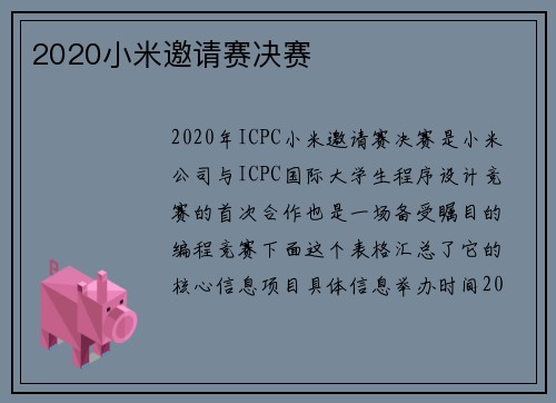 2020小米邀请赛决赛